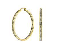 Aros Grandes de Canal Redondo con CZ por Dentro y por Fuera para Mujeres, Acero Inoxidable Chapado en Oro de 14K, 2 Pulgadas de Diámetro