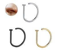 Aros Piercing Nariz 3 Piezas Piercing Septum Piercings de Nariz No Necesita Perforar Anillo de Nariz de Acero Inoxidable Anillo de Nariz de Aro Piercing Falsos Nariz Unisex (Plata, Negro, Oro)