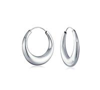 Aros Redondos Simples de Círculo Llano en Forma de Media Luna Tubo Cónico Hueco Tubo Abombado para Mujeres .925 Plata de Ley Sin Fin 1 Pulgada
