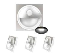 Arote - Juego de 4 luces LED para escaleras con detector de movimiento, 230 V, color plateado (para caja de interruptor de 60 mm, luz blanca fría)