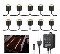 Arotelicht 10 focos empotrables de suelo LED Dimmable IP67 blanco cálido con temporizador y sensor de fotocélula 12V transformador 0,6W Ø32mm Focos de terraza Focos de jardín