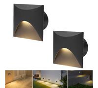 Arotelicht 2 LED de 3W para escaleras, aluminio, blanco cálido 3000K, iluminación para escaleras, lámpara de pared impermeable 230V, lámpara empotrada en esquina,negra, luz para escalones