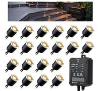 Arotelicht 20 focos LED empotrables en el suelo Dimmable exterior 0,6W blanco cálido con temporizador y sensor de fotocélula 12V transformador Ø32mm terraza IP67 impermeable jardín empotrado
