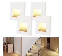 Arotelicht 4Pcs LED Luz de Escalera Luz de Pared Empotrada para Interior Luz Blanca Cálida 3000K Luz de Escalón, 85 x 85mm, Cuadrada para Escaleras, Blanca