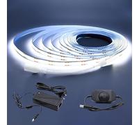 Arotelicht 5m Tira de LED COB 12V Blanco fríotira 6000K tira de luz COB Regulable Tiras de luces LED 320LEDs/m con adaptador de atenuador IP20 para dormitorio Cocina Decoración interior del hogar