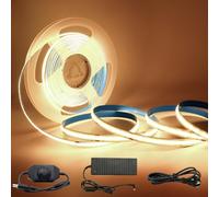 Arotelicht 5m Tira LED COB 24V Tira de LED COB blanco cálido 3000K regulable Alta densidad 320 LEDs/M incluye adaptador y regulador IP20 para dormitorio cocina decoración interior del hogar