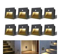 Arotelicht 8er 3W LED Luz de Escalera con Sensor de Movimiento 3000K IP44 Luz de Escalera de Pared Empotrada, Foco LED Interior, Negro, Alu, 230V, Tamaño no estándar 60mm