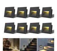 Arotelicht 8er 3W LED Luz de Escalera Pared 230V Blanco Cálido Interior Lámpara Empotrada en Ángulo de Aluminio IP44 Interior Exterior Negro Escalera, Tamaño No Estándar 60mm