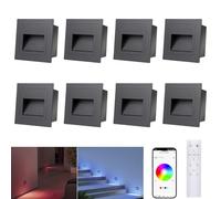 Arotelicht Iluminación LED para escaleras de 8Pcs 230 V RGB+WW+CW Bluetooth con mando a distancia, control mediante aplicación Luz para escaleras 1,5 W 68 mm Foco empotrable IP65 Interior Exterior