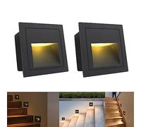Arotelicht Juego de 2 lámparas LED empotrables de pared de 3 W para escaleras, luz blanca cálida, 3000 K, lámpara de pared, lámpara de aluminio, 230 V, IP65, resistente al agua, rectangular, carcasa