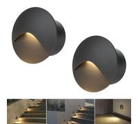 Arotelicht Lámpara de pared LED de aluminio, blanco cálido 3000K, 3W, iluminación para escaleras,resistente al agua, 230V, lámpara empotrable redonda, lámpara para escaleras, interior exterior, negra