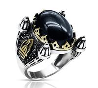 AROTOROM - Anillo para hombre de plata de ley 925 con lapislázuli natural y ónix negro para hombre, con piedra ovalada grande azul/ágata ovalada, piedra de plata de ley, ónix