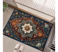 Around Felpudo Mandala de estilo étnico Pequeño borde geométrico floral para el hogar, decoración de la vida,alfombrillas de regalo de interior Ideas 40 x 60 cm lavable a máquina Azul anaranjado