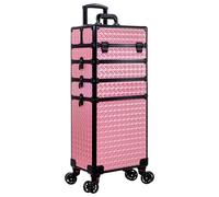AROUS Estuche profesional 5 en 1 de aluminio para maquillaje con ruedas, organizador de viaje con ruedas giratorias de 360°, Rosado, Maletín de maquillaje con ruedas giratorias para llaves