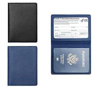 Arouselove Paquete de 2 fundas para pasaporte y tarjetero de vacunación de piel sintética para pasaporte, funda protectora para vacunas, carteras de viaje para pasaporte para mujeres y hombres, Blue
