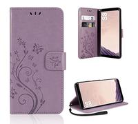 AROYI Funda Compatible con Samsung Galaxy S8 Protector Pantalla, Relieve Dibujo Carcasa Tipo Libro Soporte Plegable Ranuras para Tarjetas Magnético Carcasa Case, Púrpura