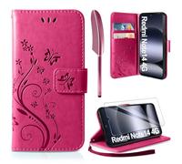 AROYI Funda Compatible con Xiaomi Redmi Note 14 4G (no para 5G) y Protector de Pantalla, Relieve Dibujo Carcasa de Tipo Libro Soporte Plegable Ranuras para Tarjetas Magnético Carcasa Case, Púrpura