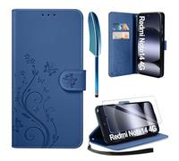 AROYI Funda Compatible con Xiaomi Redmi Note 14 4G (no para 5G) y Protector de Pantalla, Relieve Dibujo Carcasa de Tipo Libro Soporte Plegable Ranuras para Tarjetas Magnético Carcasa Case,Azul Oscuro