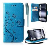 AROYI Funda Compatible con Xiaomi Redmi Note 14 4G (no para 5G) y Protector de Pantalla, Relieve Dibujo Carcasa de Tipo Libro Soporte Plegable Ranuras para Tarjetas Magnético Carcasa Case, Azul
