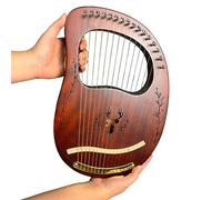 Arpa de lira, 16 cuerdas de metal, cuerpo entero de caoba hecho sin empalmes, instrumento fácil de llevar, con cuerdas de repuesto, bolsa, púas, palanca de afinación, manual de música (color café)