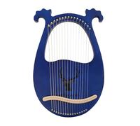 Arpa de lira azul, instrumento de lira de caoba maciza, instrumento vintage, portátil, 16 cuerdas de metal, arpa Lye para adultos/niños/principiantes con llave de afinación y 1 juego de cuerdas extra
