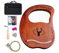 Arpa de lira de 19 cuerdas Arpa de madera de caoba con estuche de transporte/llave de afinación/cuerda de repuesto/manual de instrucciones en inglés, para principiantes amantes de la música, patrones