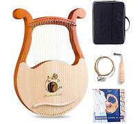Arpa de lira de 19 cuerdas de metal for adultos principiantes, arpa de caoba con llave de afinación, bolsa de transporte, cuerdas adicionales, manual en inglés, patrones únicos - flor y gato