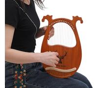 Arpa de lira de color madera, instrumento de lira de caoba maciza, instrumento vintage, portátil, 16 cuerdas de metal, arpa Lye para adultos/niños/principiantes con llave de afinación y 1 juego de