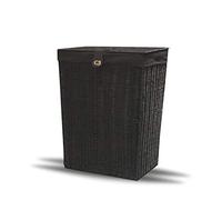 Arpan Cesta de resina para ropa de lavandería con tapa, bloqueo y forro de almacenamiento con forro extraíble (negro, mediano)