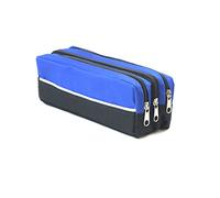 Arpan - Estuche rectangular de tela para lápices con triple bolsillo y cremallera (tamaño grande), color azul