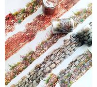 Arpaper Cintas Adhesivas para Scrapbooking, 3 Rollos de Cinta Adhesiva PET Washi Tape, tema Flores y Plantas Verdes para Pared para Bullet Journal DIY, scrapbooking (Flores en la Pared 2)