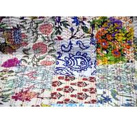 Arprani Edredones hechos en la India, colcha Kantha de retazos, tamaño Queen, hecha a mano, reversible, de algodón, ropa de cama bohemia con estampado de bloques indios, manta vintage