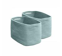 ARQMIFU Pack 2 Cestas Almacenaje Rectangulares (37x24cm) Cuerda Algodón - Cesta Organizadora Bebe y Pañalera para Cambiador - Organizador Baño, Toallas y Estanterías - Cestas juguetes (Verde Salvia)