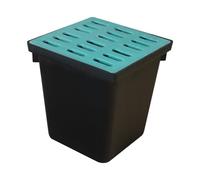 Arqueta de desague para drenaje pluvial y colector de agua de lluvia con rejilla de plástico sumidero exterior arqueta desagüe caja jardín patio terraza lluvias pluviales salida (L410mm W410mm H450mm)