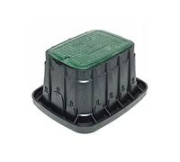 Arqueta Rain Bird HDPE Jumbo con cuerpo negro y tapa verde con Tapa de Cierre con Tornillo [70 x 53 x 31cm] 2 lengüetas grandes, tuberías hasta 75mm + 11 lengüetas tuberías hasta 0,5cm.