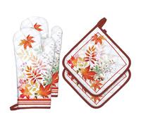 Arquiel Guante De Horno Agarraderas, 100% AlgodóN Guante De Cocina Resistente Al Calo Grueso Seguro para Cocinar, Hacer Barbacoas Microondas Y para La Chimenea Regalo(Hojas de Arce de otoño)