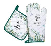 Arquiel Guante De Horno Agarraderas, 100% AlgodóN Guante De Cocina Resistente Al Calo Grueso Seguro para Cocinar, Hacer Barbacoas Microondas Y para La Chimenea Regalo(Hojas de eucalipto)