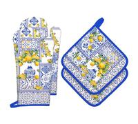 Arquiel Guante De Horno Agarraderas 4PCS, 100% AlgodóN Guante De Cocina Resistente Al Calo Grueso Seguro para Cocinar, Hacer Barbacoas Microondas Y para La Chimenea Regalo(Azul Limón)