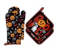 Arquiel Guante De Horno Agarraderas Halloween, 100% AlgodóN Guante De Cocina Resistente Al Calo Grueso Seguro para Cocinar, Hacer Barbacoas Microondas Regalo(Víspera de Todos los Santos)