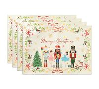 Arquiel Juego de 4 Manteles Individuales de Navidad, Cascanueces Beige Salvamanteles Individuales Cocina Lavables de Esteras Doble Capa Resistentes al Calor Antideslizante Decoración 33x48CM