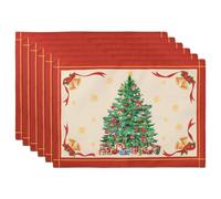 Arquiel Juego de 6 Manteles Individuales de Navidad, Árbol de Navidad Regalo Rojo Salvamanteles Individuales Lavables de Esteras Doble Capa Resistentes al Calor Antideslizante Decoración 33x48CM