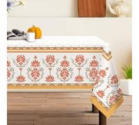 Arquiel Mantel Rectángula Flor Naranja, Manteles Flores Borde Mantel Impermeable Antimanchas Poliéster Lavable Duradera para Cocina Comedor Fiestas Otoño(152×213cm)
