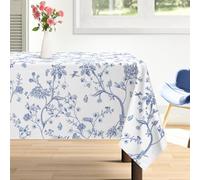 Arquiel Mantel Rectángula Pájaro Flores Azul, Manteles Flores De Campo Francés Mantel Chinoiserie Impermeable Antimanchas Poliéster Lavable Duradera para Cocina Comedor Fiestas (152×213cm)