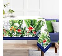 Arquiel Mantel Rectángula Tropical Hojas De Palma, Manteles Flores Borde Verano Mantel Impermeable Antimanchas Poliéster Lavable Duradera para Cocina Comedor Fiestas (152×213cm)