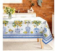 Arquiel Mantel Rectangular 152x213 cm de Tela Lavable, Estampado de Limonero Jarrón Azul, Decoración Estilo Mediterráneo para Cocina y Comedor Terraza