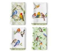 Arquiel Paños y Toallas de Cocina Algodón Set de 4, 100% Algodón Suaves y Absorbentes, Toallas de Plato, Té y Barra 48 x 70CM Aves de Primavera