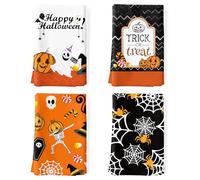 Arquiel Paños y Toallas de Cocina Algodon Set de 4 Halloween, Toallas de Plato 100% algodón Paño de Cocina Suaves y absorbentes Toallas de té y Toallas de Barra 50 x 70CM Dibujos Animados De Halloween