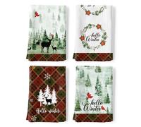 Arquiel Paños y Toallas de Cocina Algodon Set de 4 Navidad, Toallas de Plato 100% algodón Paño de Cocina Suaves y absorbentes Toallas de té y Toallas de Barra 50 x 70CM Abeto De Alce NavideñO