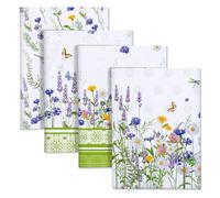 Arquiel Paños y Toallas de Cocina Algodon Set de 4, Toallas de Plato 100% Algodón Paño de Cocina Suaves y absorbentes Toallas de té y Toallas de Barra 48 x 70CM Flor Silvestre Verde