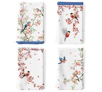 Arquiel Paños y Toallas de Cocina Algodon Set de 4, Toallas de Plato 100% Algodón Paño de Cocina Suaves y absorbentes Toallas de té y Toallas de Barra 48 x 70CM Acuarela Flores Y PáJaros